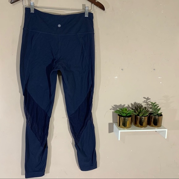 Athleta Navy Blue Mesh Shine Salutation Leggings - Picture 5 of 9